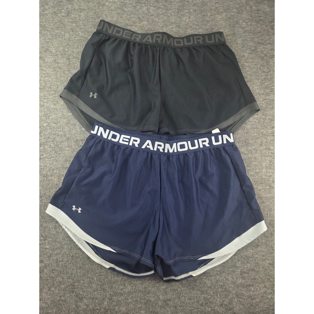 Lot of 2 Under Armour Shorts Womens L Blue Black running 3.0 Athletic 1362517